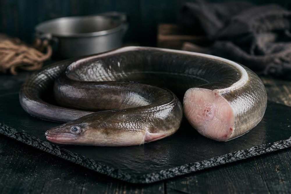 Угорь свежемороженый, потрошёный с головой, Китай, на вес