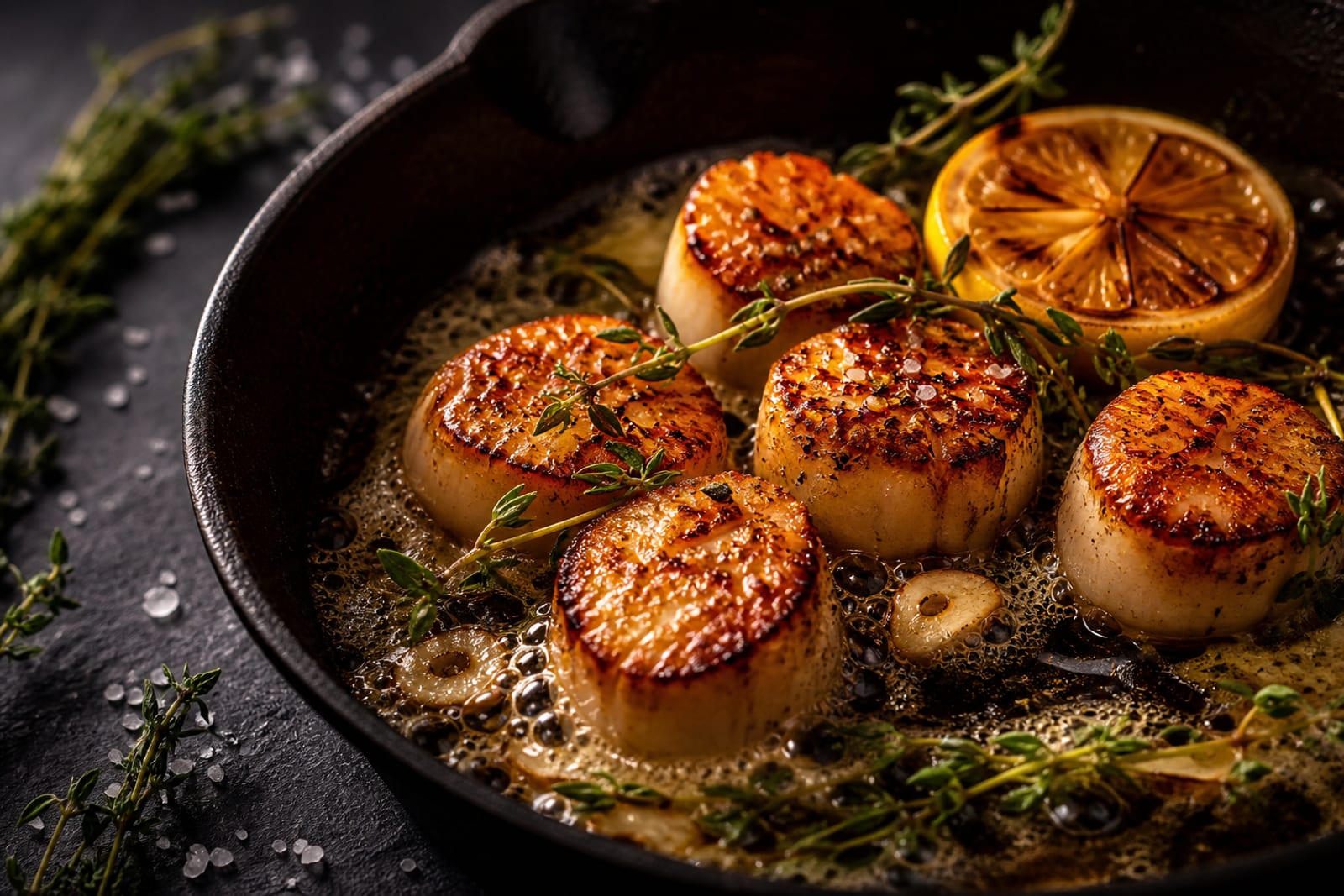 Морские гребешки, обжаренные до карамельной корочки