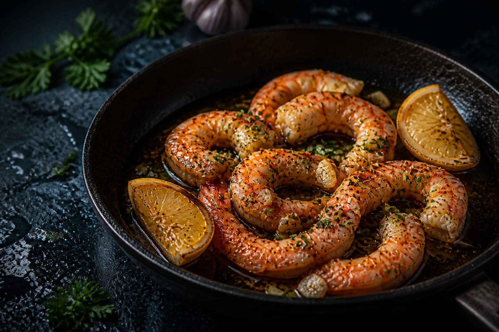 Лангустины на сковороде с чесноком